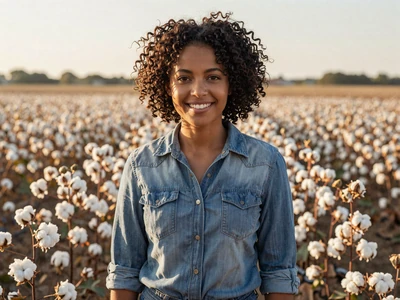 Tamara, 29-year-old West Tennessee cotton farmer smiling in cotton field - farm singles Nashville area