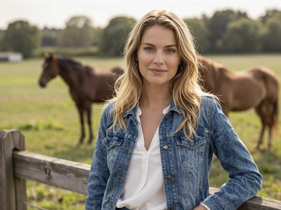 Hannah, a 29-year-old Christian horse farm owner from Tennessee near a pasture fence