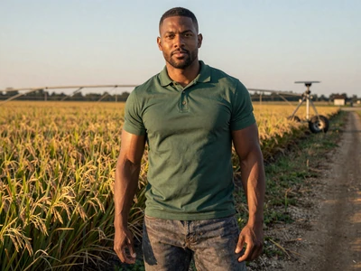 Terrance, 36-year-old Bootheel rice farmer at edge of field in Missouri - farm dating Kansas City area
