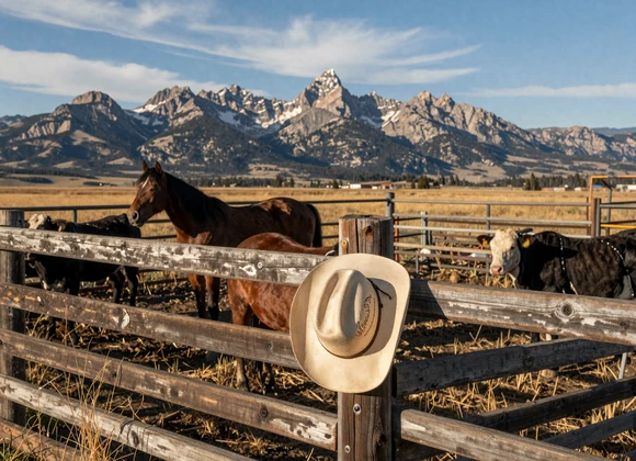 Montana working cattle ranch with corral and mountains in background - ranch dating Montana