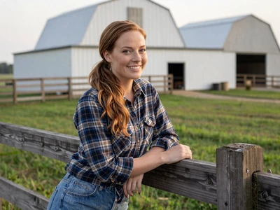 Rachel, 28-year-old livestock producer smiling at Illinois hog farm - rural singles Illinois