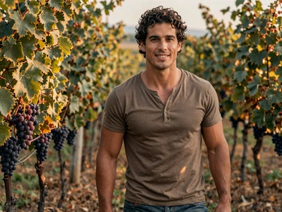Luca, a 34-year-old Italian-American vintner standing in his vineyard in California