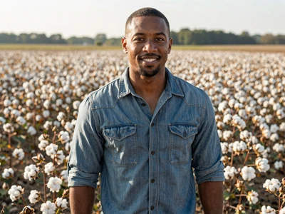 Marcus, 34-year-old Alabama cotton farmer smiling in front of cotton field - alabama farmers dating
